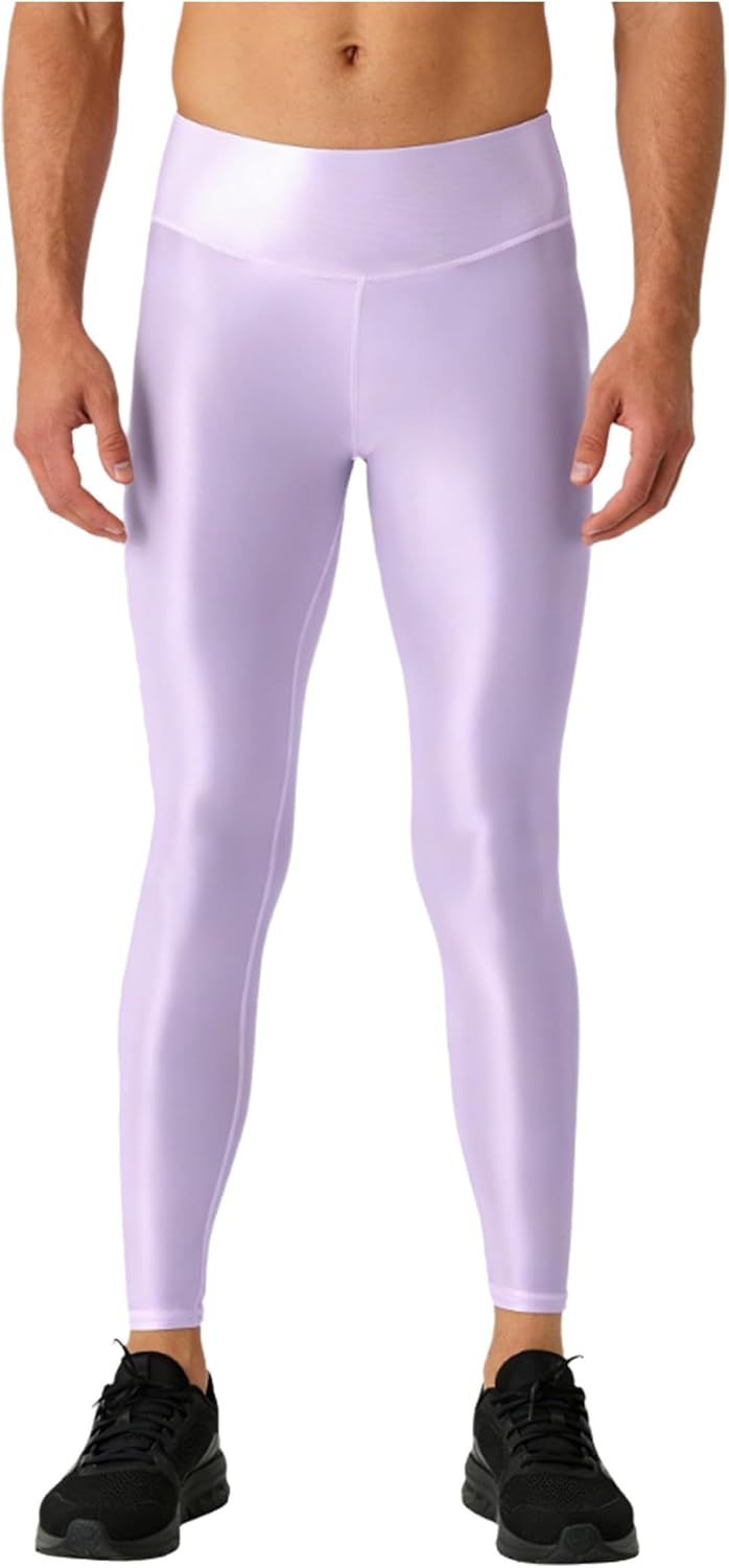 Oily Glossy Trousers Tights for Mens Yoga Stretchy Nylon Tights Solid Color Shaping Leggings
