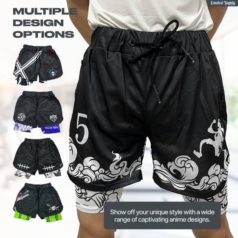 CROWN Anime Shorts - Breathable Mesh Stretch Compression Gym Short with Pockets and Towel Holder - Image 5