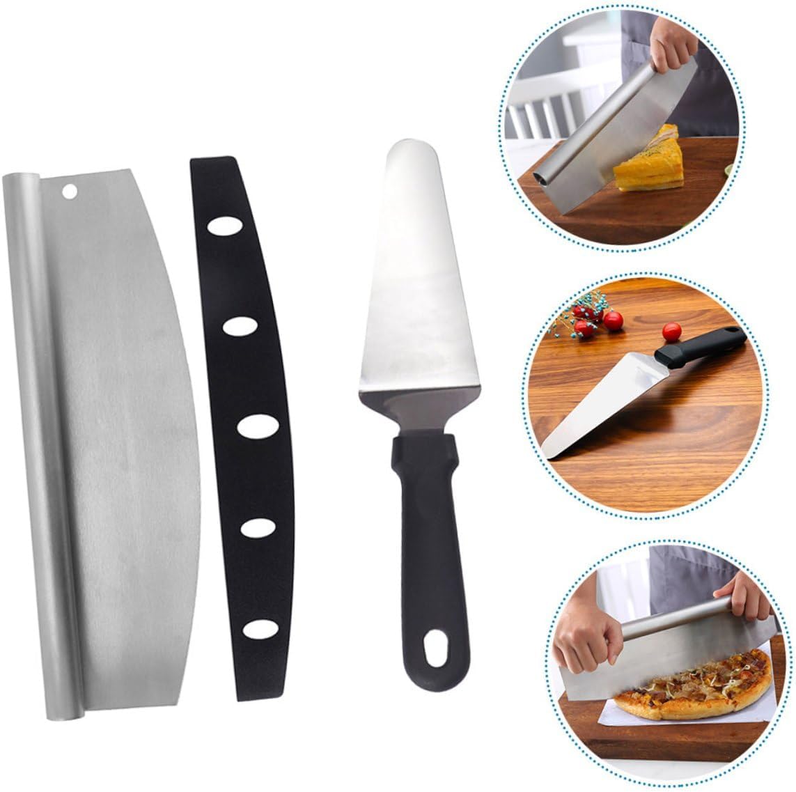 MAGICLULU Pizza Cutter and Serving Spatula Set 2pcs Stainless Steel Portable Pizza Cutting Tool with Pp Handle Multifunctional Baking Supplies for Home Kitchen