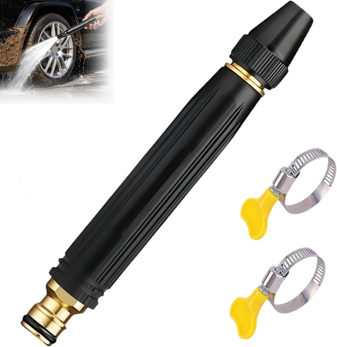 Home High-Pressure Car Wash Water Gun with Booster Nozzle, Black High Pressure Washer, 10x Powerful Water Gun for Car Cleaning, Adjustable Jet Mist Shower Spray Modes, for Garden, Car (1 Set)
