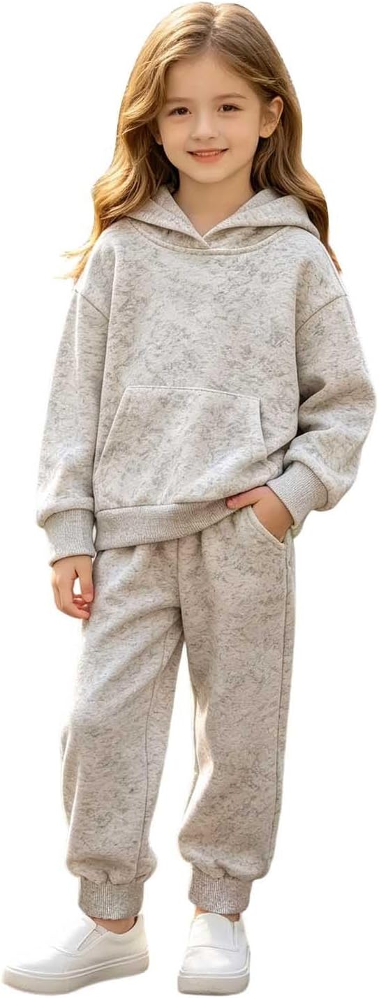 Kids Girls 2 Piece Tracksuit Hooded & Joggers Pants Cozy Clothing Set