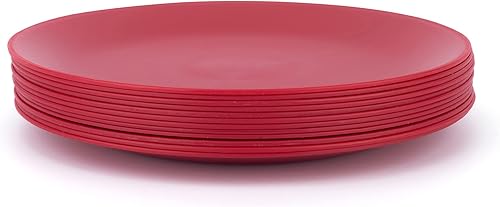 Juego de 12 platos de plástico irrompibles y reutilizables de 9.875 pulgadas, color rojo, aptos para lavavajillas, sin BPA