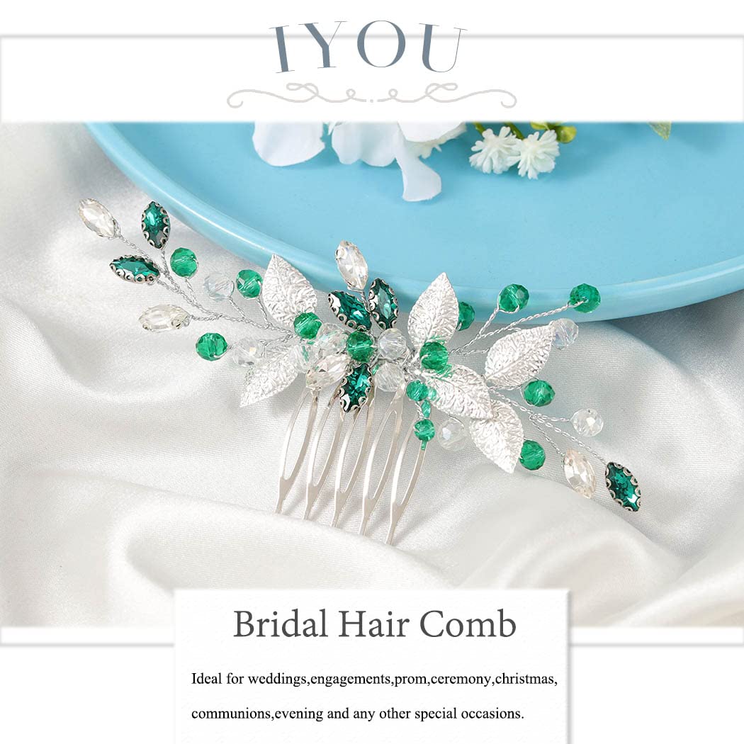 IYOU Pettini per capelli da Sposa Verde Accessori per capelli Matrimonio di Cristallo Prom Party Sposa Pettini Laterali per le donne