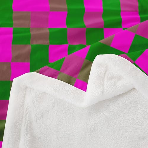 Miniatura 6 de Manfei Pixelated Miners Throw Blanket Rose Green Brown Grid Fleece Blanket Modern Geometric Games Cozy Throws for Bed Couch Sofa,Kids Boys Girls