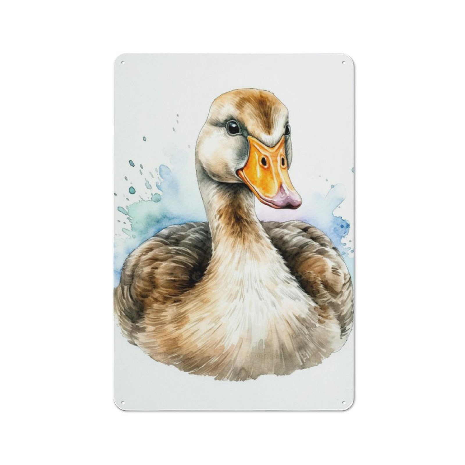 Junmoney Watercolor Duck Rustic Metal Plaque 30X20cm For Lounge Or Reading Corner, For Home Office, Studio And Craft Room Walls