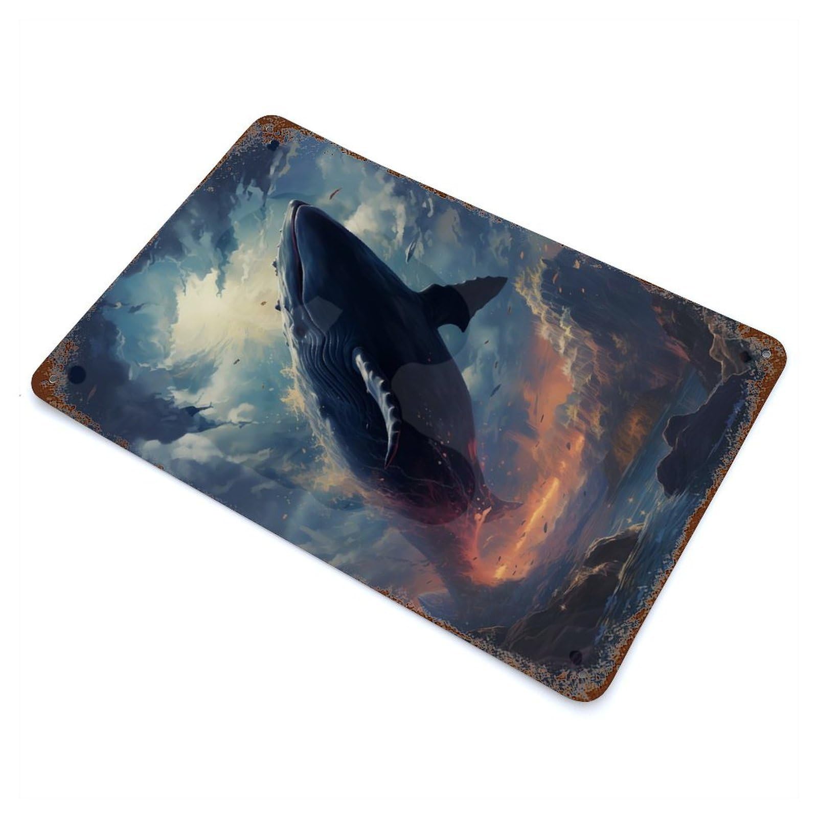 Cosmic Creatures of Whale 11.8"x7.9" Retro Metal Sign, Industrial Home Decor for Office, Studio And Wall Decor