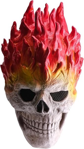 Flame Skull Full Head Latex Mask Scary Skeleton Mask Halloween Costume | Realistic sculpt texture striking horror appearance well with leather jackets great for Halloween cosplay events