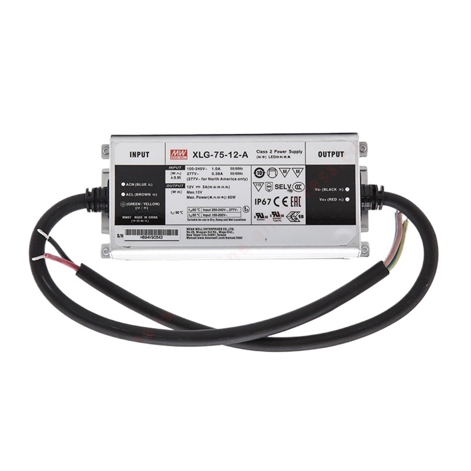 FCARUMIQP XLG-75-12-A IP67 75W Constant Voltage/Constant Current LED Driver