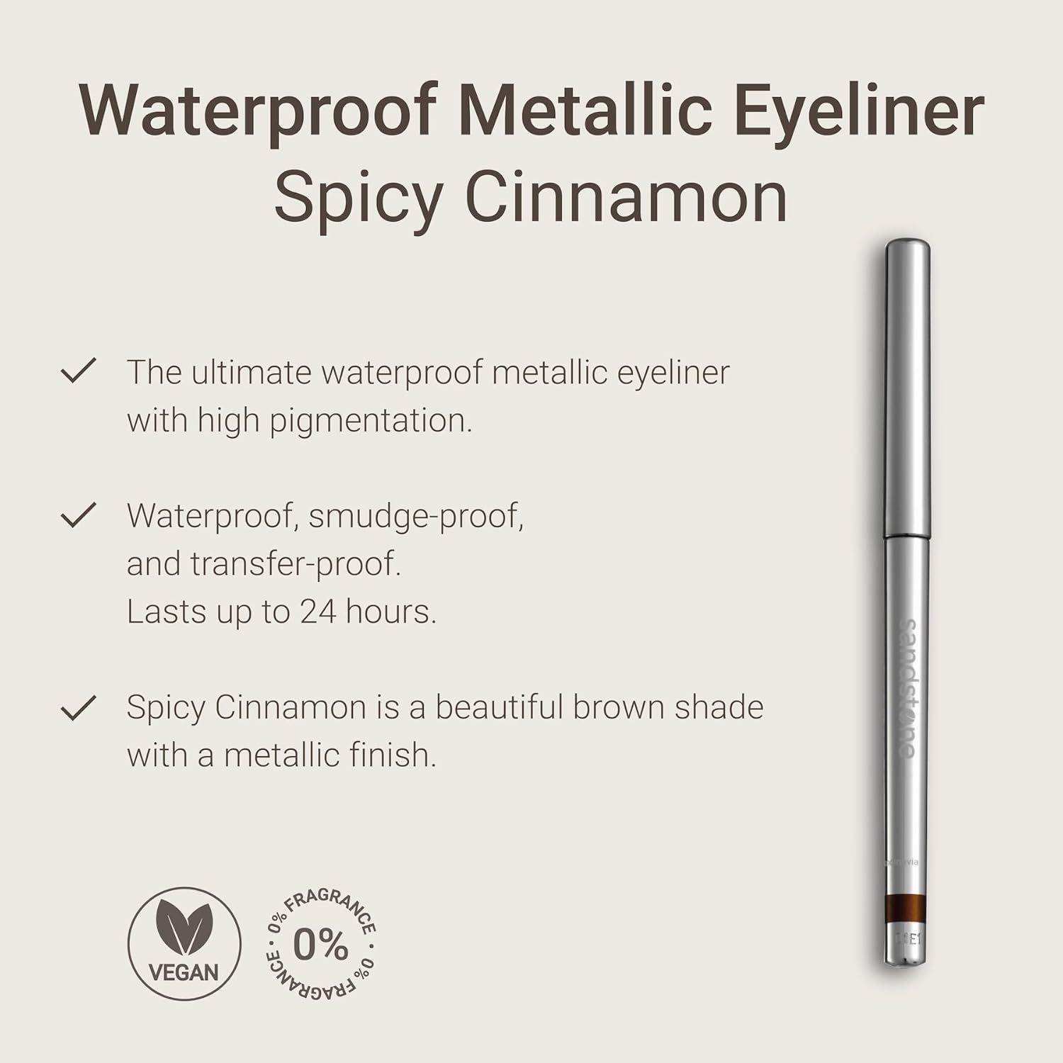Sandstone Scandinavia Hypoallergenic Waterproof Metallic Eyeliner Pencil – Brown – Fragrance-Free, Vegan – Smudge-Proof Eye Liner for Sensitive Eyes - Image 2