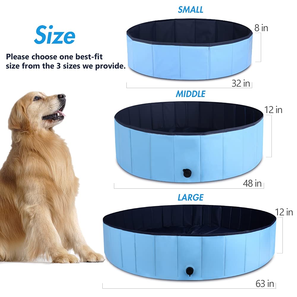 MorTime Foldable Dog Pool Portable Pet Bath Tub Large Indoor & Outdoor Collapsible Bathing Tub for Dogs and Cats (L, 63" x 12")