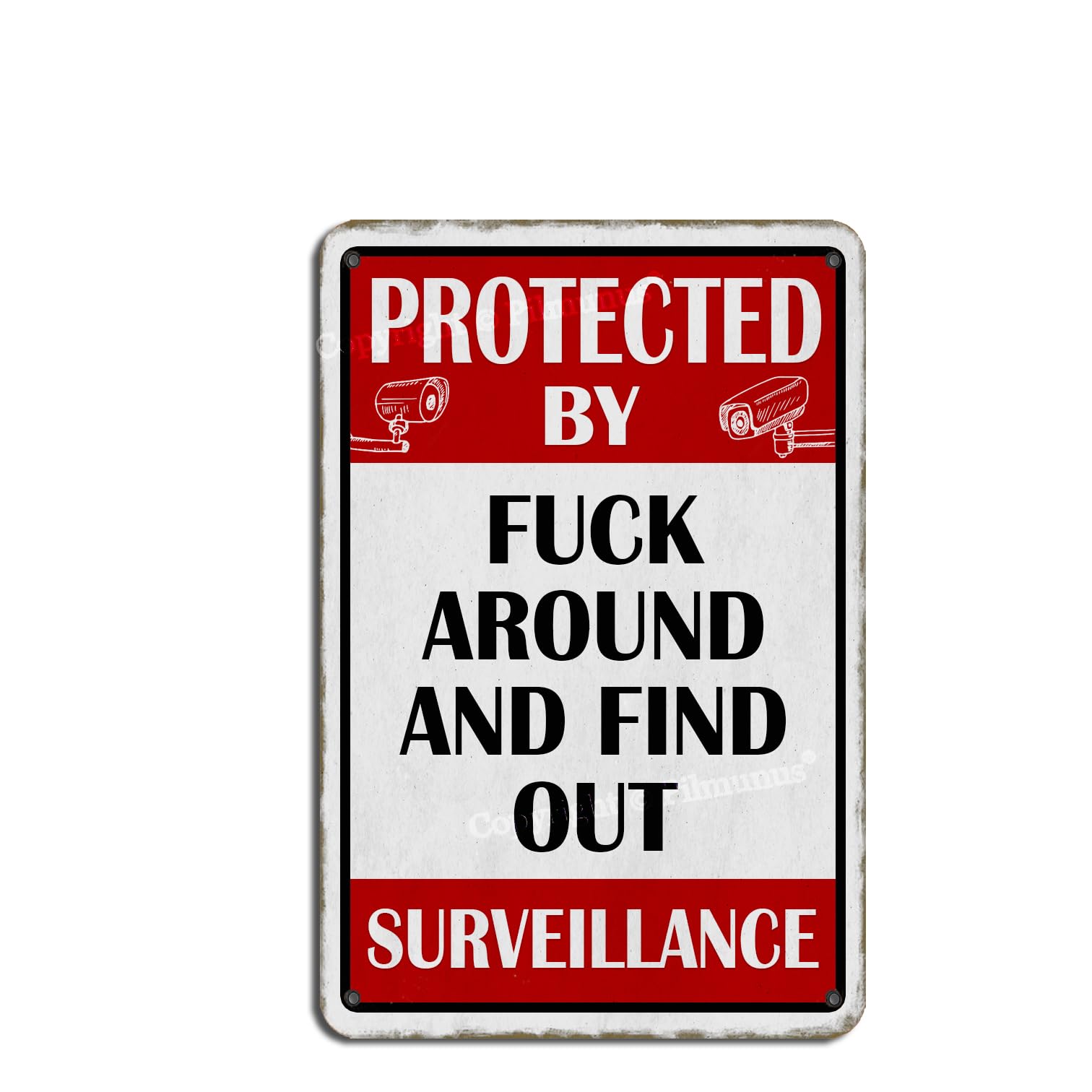 Bctxxa Metalpostera5285 Protected By Fuck Around And Find Out Surveillance Retro Lookes Tin Decoration Poster Sign For Home Kitchen Bathroom Farm Garden Garage Funny Wall Decor Metal Sign Plaque Poster 8X12 Inches