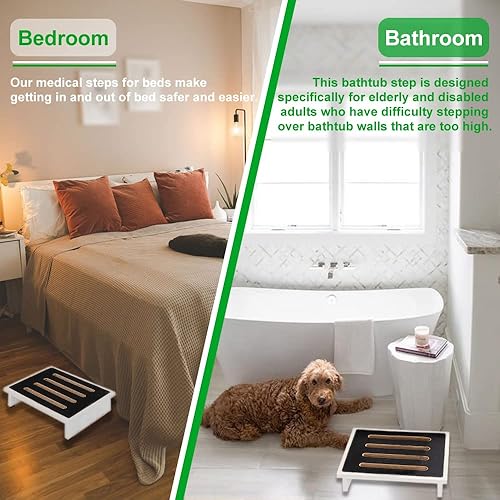 Miniatura 2 de StrongTek Taburete de un solo paso para adultos con superficie de goma antideslizante, elevador portátil de madera individual, capacidad de carga de