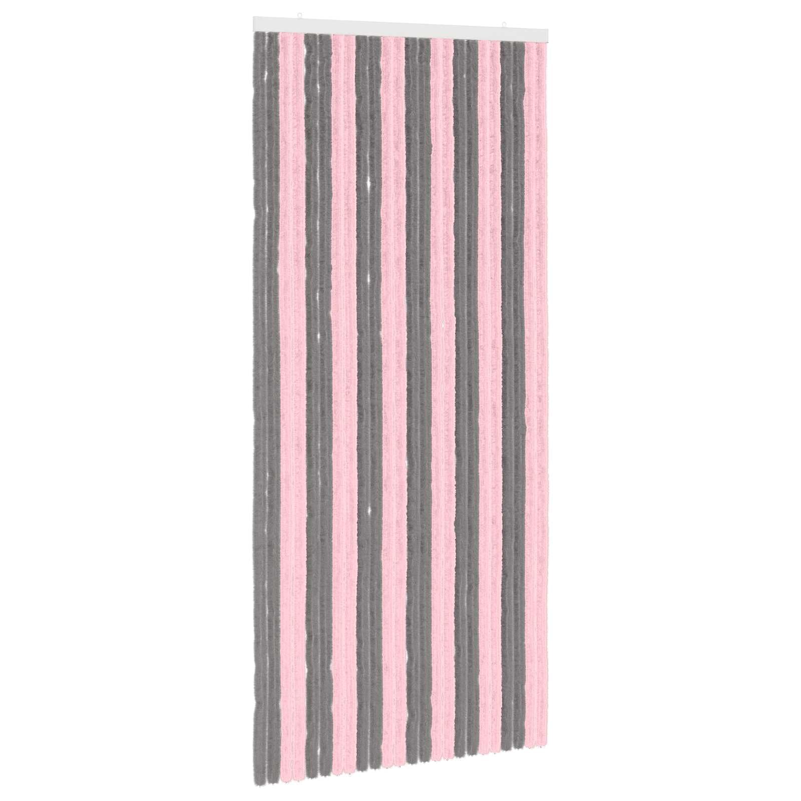 Rideau anti-insectes chenille gris argenté et rose 100 x 220 cm