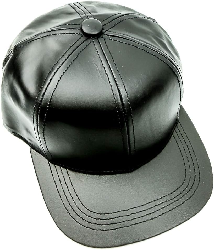 Black Vegan Leather Adjustable Baseball Cap Hat Made in USA Buckle Back