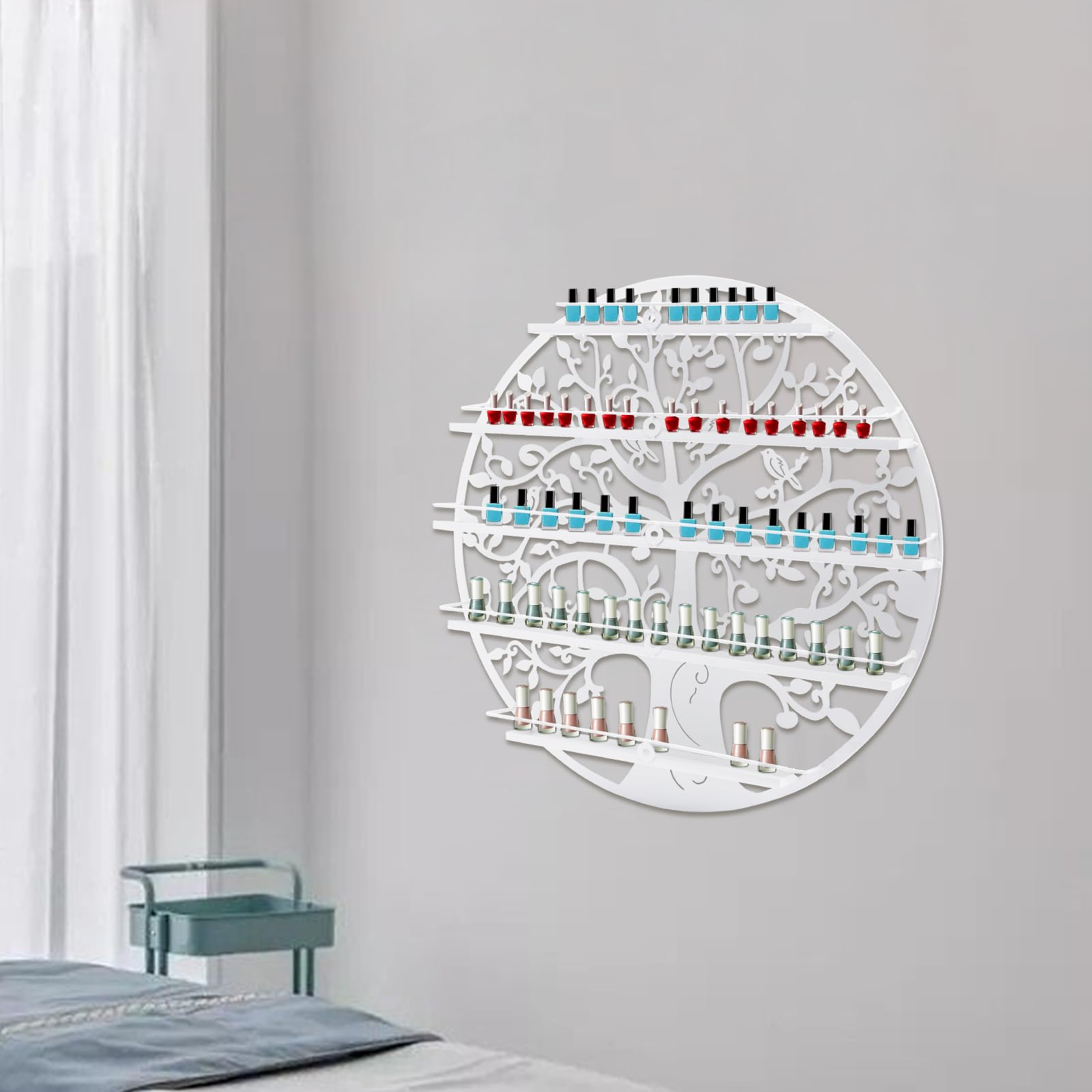 Estante de esmalte de uñas de 5 capas, estante de metal para esmalte de uñas, organizador de pared, soporte para esmalte de uñas, soporte redondo para esmaltes de uñas, adecuado para salones