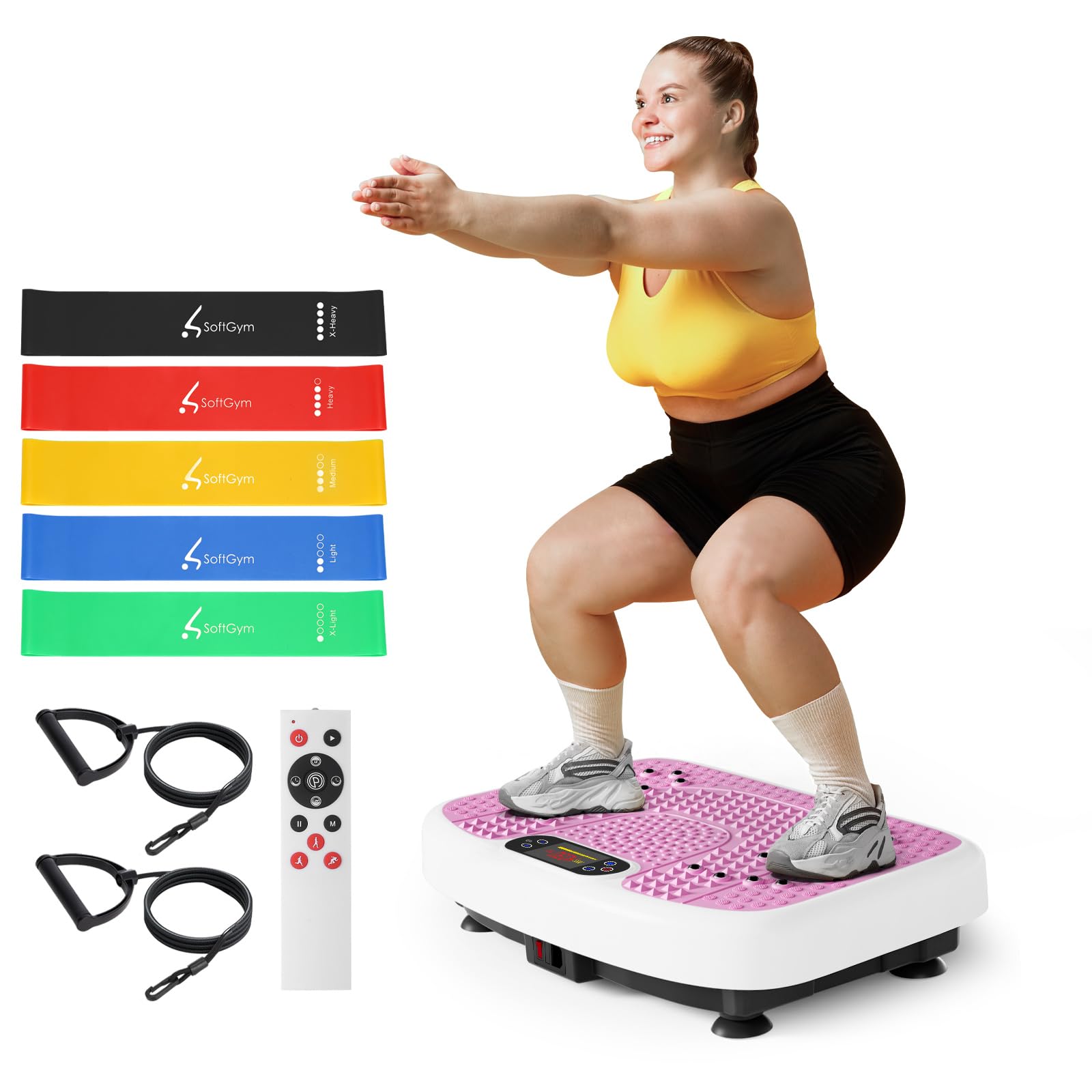 SoftGym Vibration Plate Exercise Machine for Lymphatic Drainage,Power Vibrate Stand Shake Board 450 Lbs Capacity Whole Body Workout Waver with Fitness Resistance Bands Weight Loss Gifts for Women Men