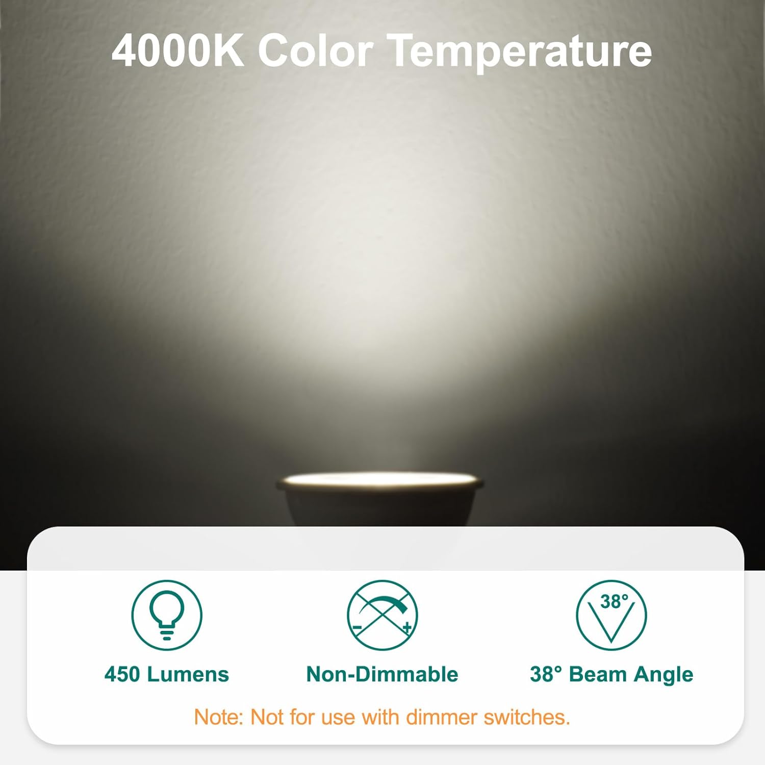 DiCUNO GU10 LED Bulb, 40W Equivalent, Natural White 4000K, Non-Dimmable, 450LM, MR16 GU10 LED for Spotlight, Track Lighting, 5W Recessed Ceiling Light Bulb with 38° Beam for Kitchen, Pack of 6
