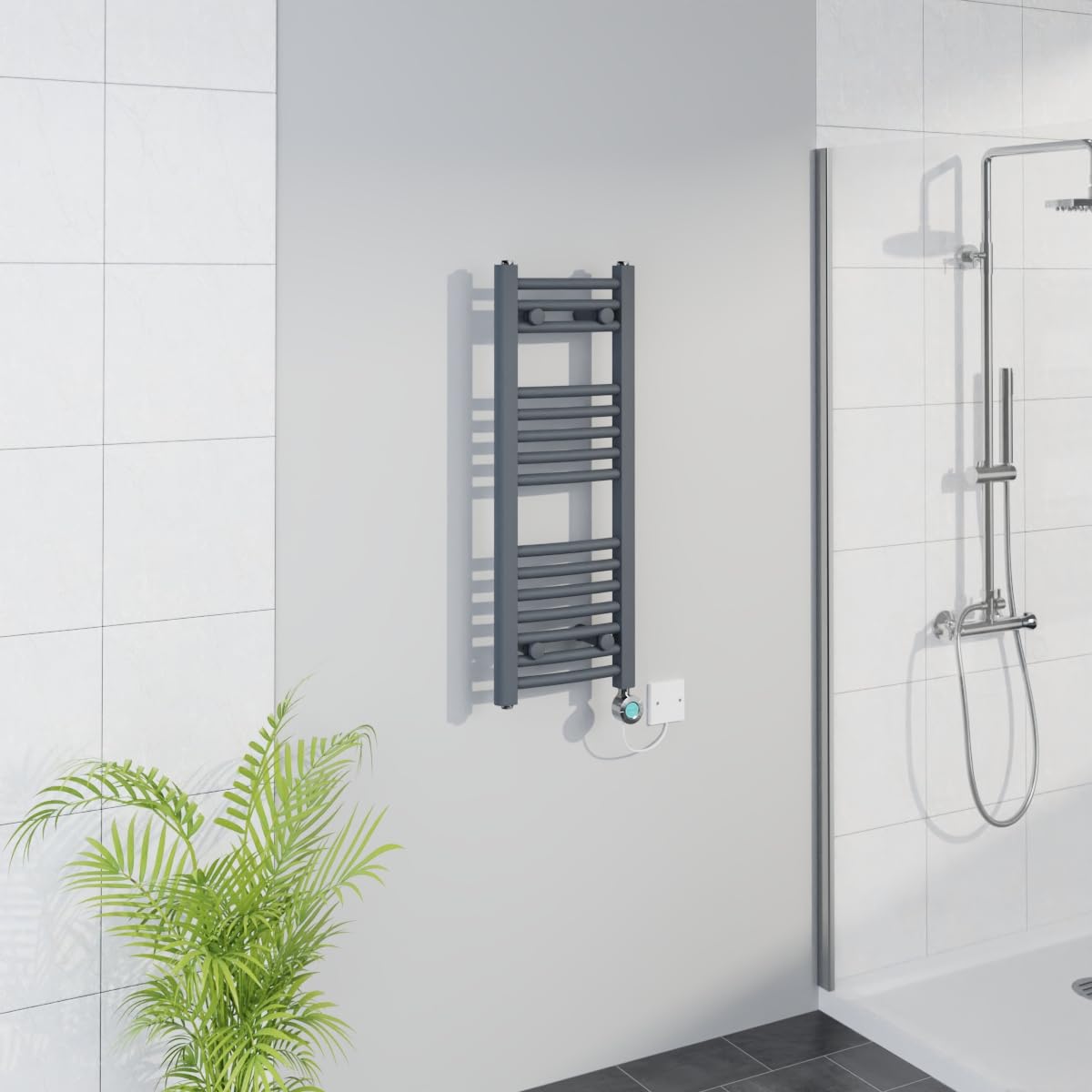 Warmehaus Grey WiFi Electric Curved Towel Rail 800x300mm Element Chrome