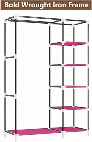 Miniatura 3 de Armario portátil, armario de almacenamiento de ropa con cubierta a prueba de polvo, 6 estantes y 1 barra para colgar, organizador de almacenamiento
