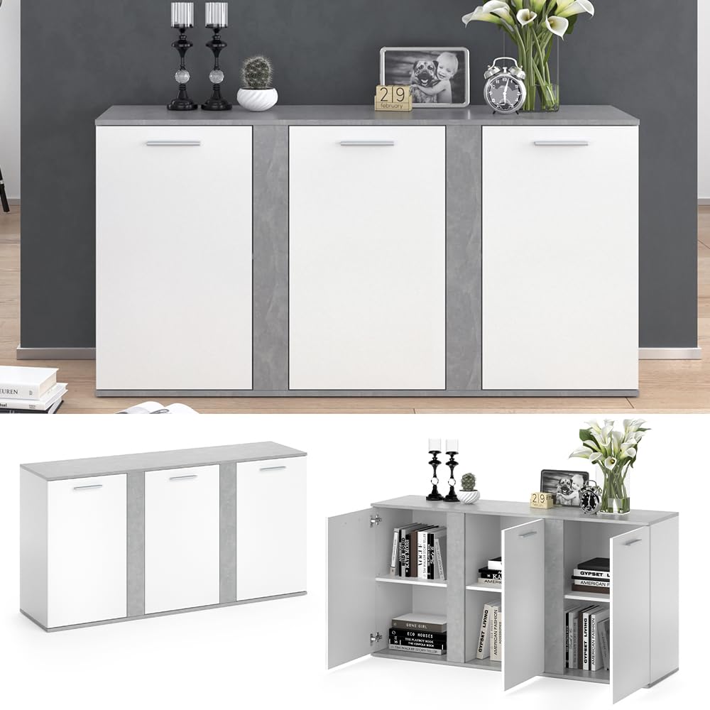 Vicco Credenza Novelli, Calcestruzzo, 40 x 80 cm con ante, adatto per riporre abiti e oggetti per la casa