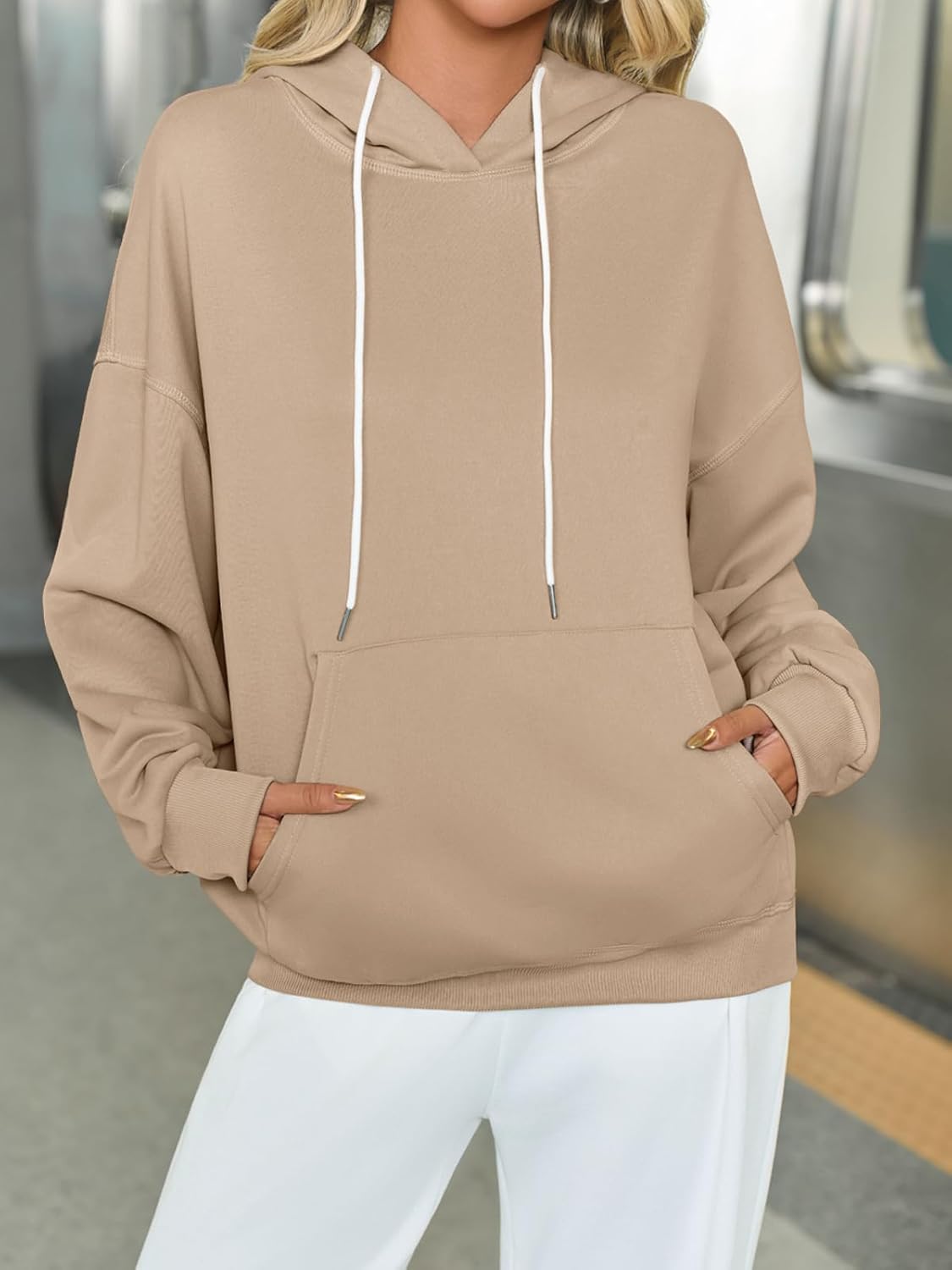 Fisoew Womens Casual Oversized Hoodies Loose Fit Long Sleeve Drawstring Pullover Hooded Sweatshirts 2025 Fall Winter Outfits - Image 2