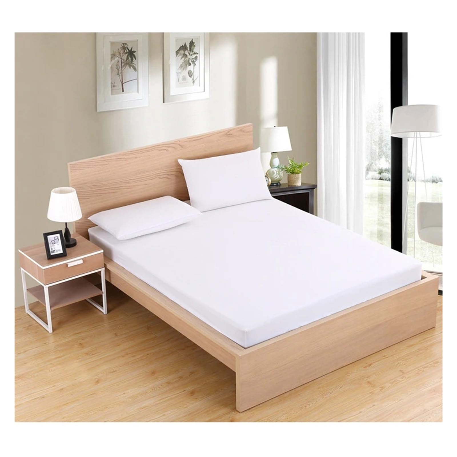 Protector de Colchón Sábana Ajustable sólida con Funda Protectora for colchón de 90/140/160/180/200/220 x 200 cm Banda elástica for Cama King, Queen, Doble y Individual(White,220x200x25cm)