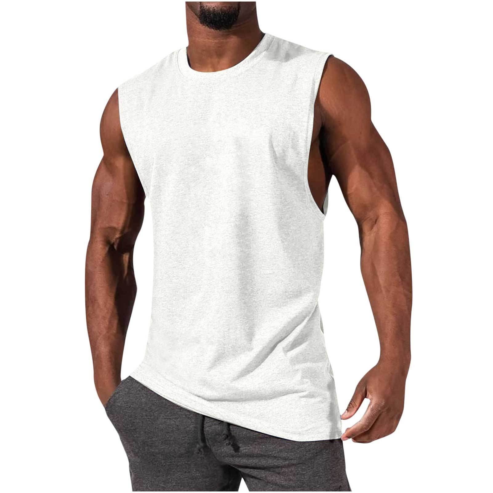 Debardeur Homme 100% Coton Manches Maillot Running Tee Shirt pour Sports Jogging Musculation Vest