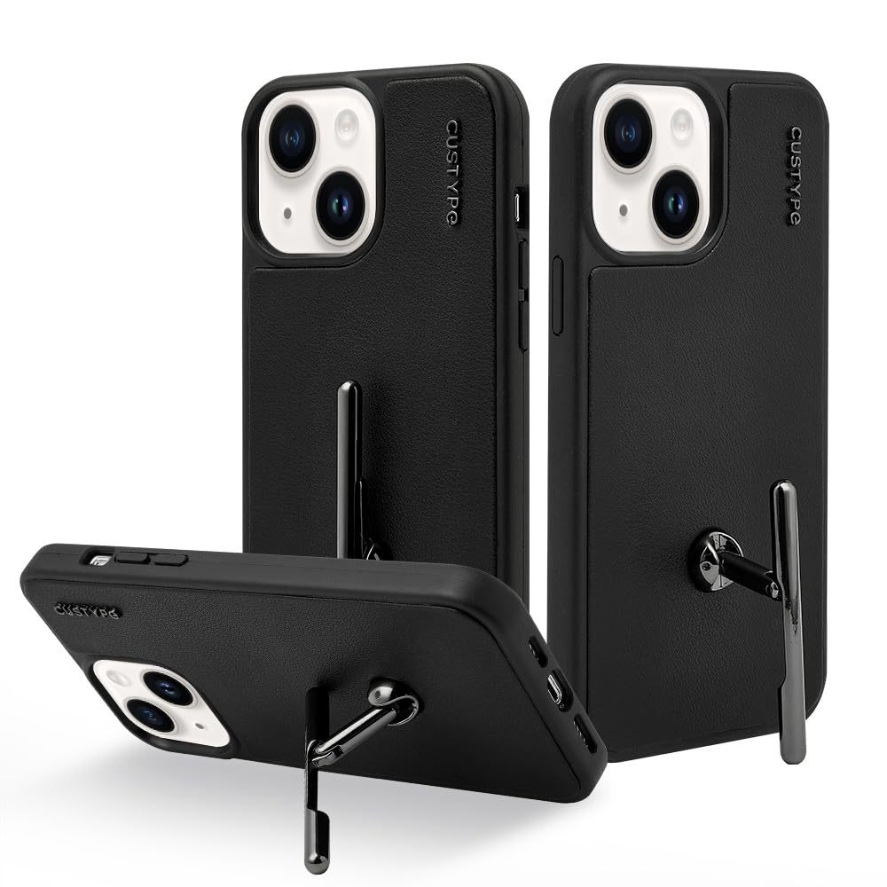 CUSTYPE Case for iPhone 14,[2-Way Stand] Metal Kickstand,Slim Fit Leather Shockproof Protective Case for iPhone 14 6.1inch Black