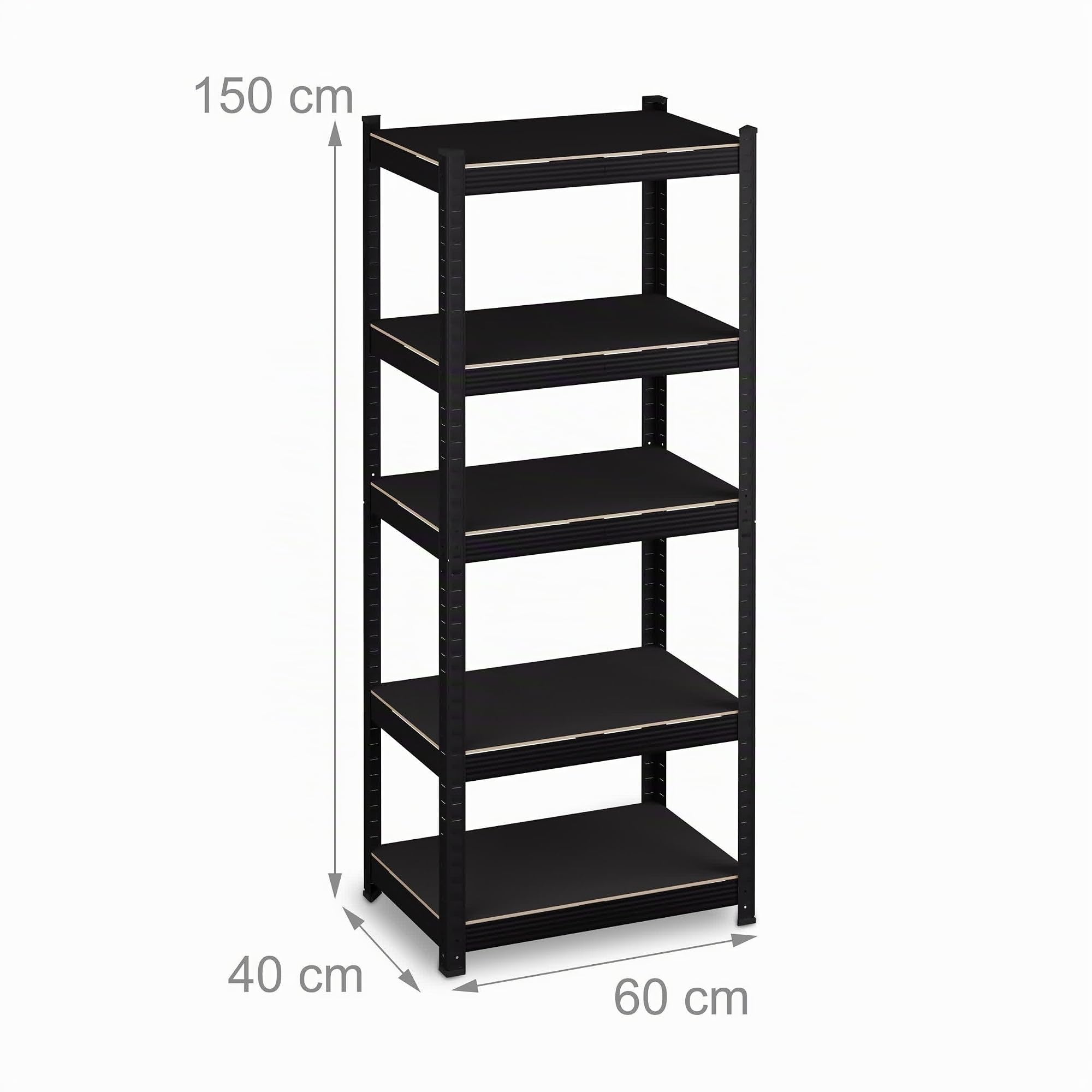 Relaxdays Scaffale Carichi Pesanti, 1250 kg, 5 Ripiani Alta Portata, 150x60x40 cm, per Garage e Cantina, Acciaio, Nero