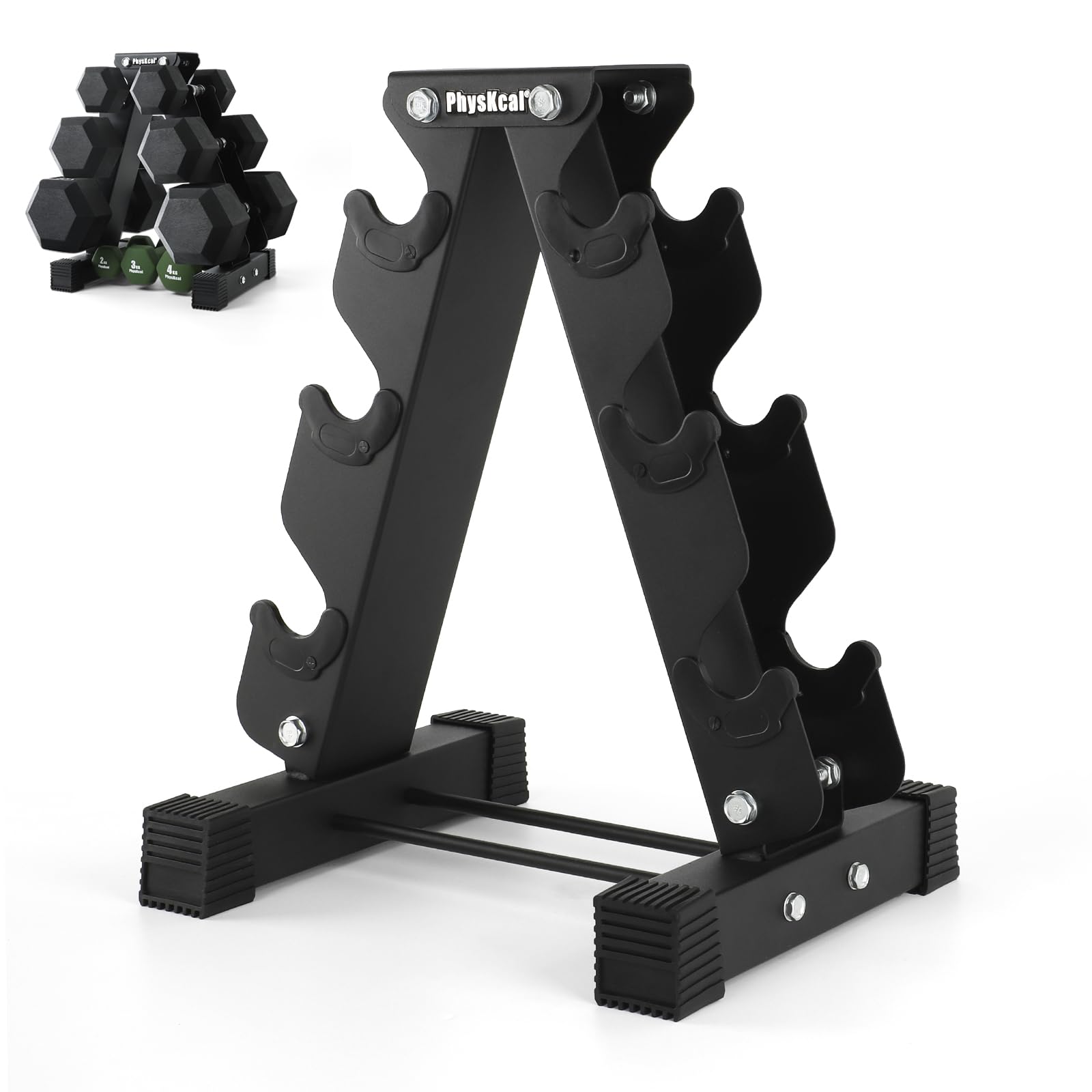 PhysKcal 3-Tier Small Dumbbells Rack, Neoprene Dumbbells Storage Stand, Vertical Hand Weights Tree Holder for Home Gym