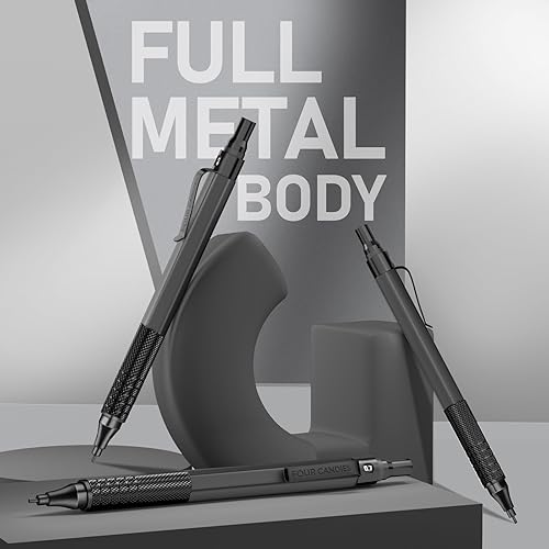 Miniatura 5 de Four Candies Juego de lápices mecánicos de grafito, 3 lápices de metal negro con agarre antideslizante, ideal para artistas, profesionales,