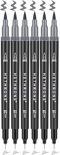 Hethrone Marcadores para adultos para colorear bolígrafos de doble punta para colorear con punta fina para caligrafía, pintura y dibujo, 6 unidades