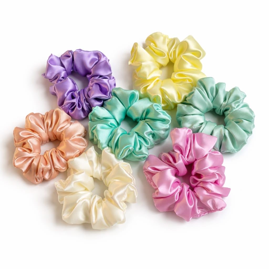 YALA Silky Smooth Satin Scrunchies, Pastel Shades, Soft Hair Ties, Zero Damage