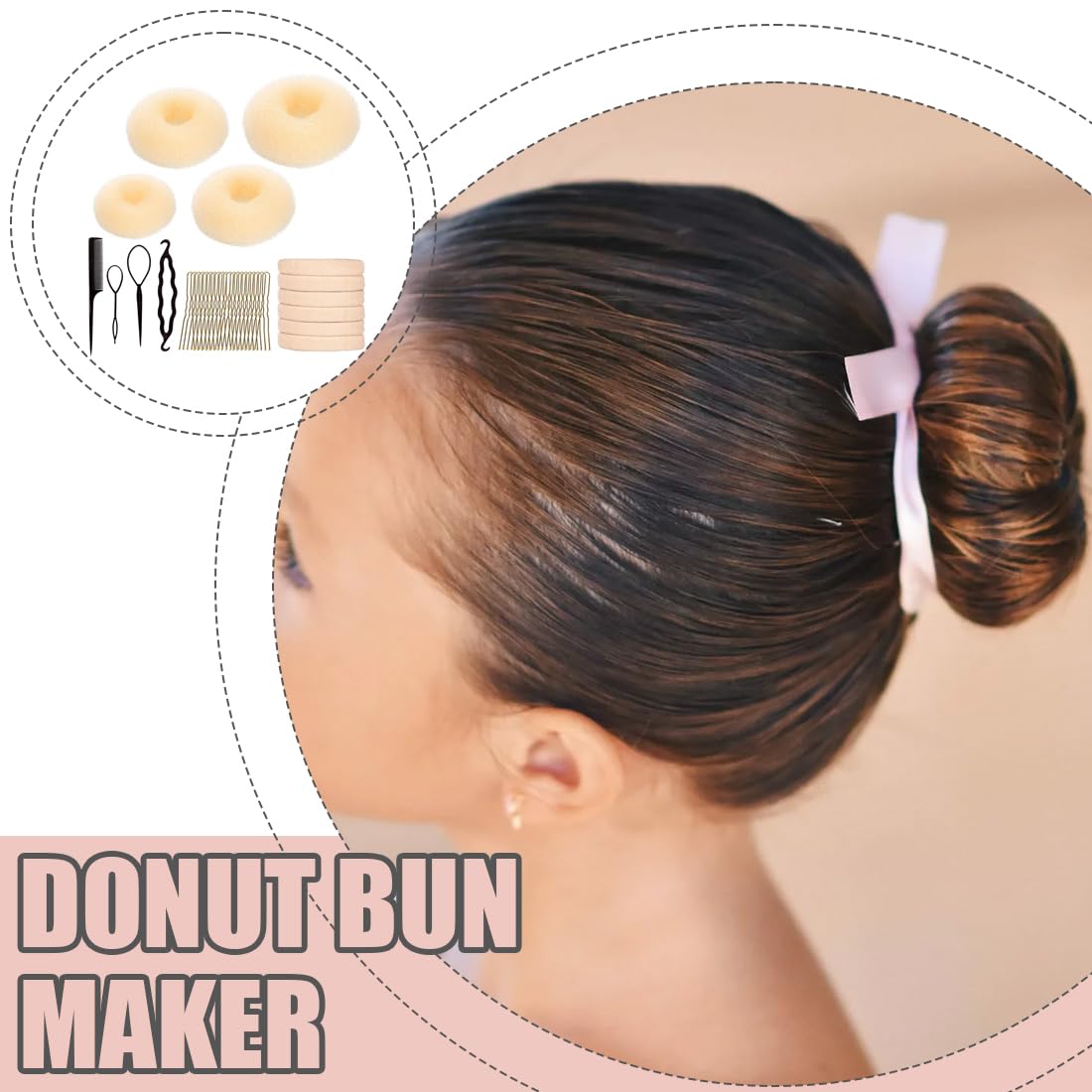 YAYNO 34 Pezzi Set Completo per Chignon 4 Creatore per Pane Retine Forcine Capelli Elastici Per Capelli Ciambella Accessori per Acconciature Ragazze e Ballerini Acconciature