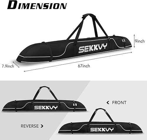 Miniatura 2 de 170CM67IN Bolsa de esquí Bolsa de snowboard 600D Impermeable Oxford Bolsa de viaje de esquí Correa de hombro ajustable para esquí, transporte de