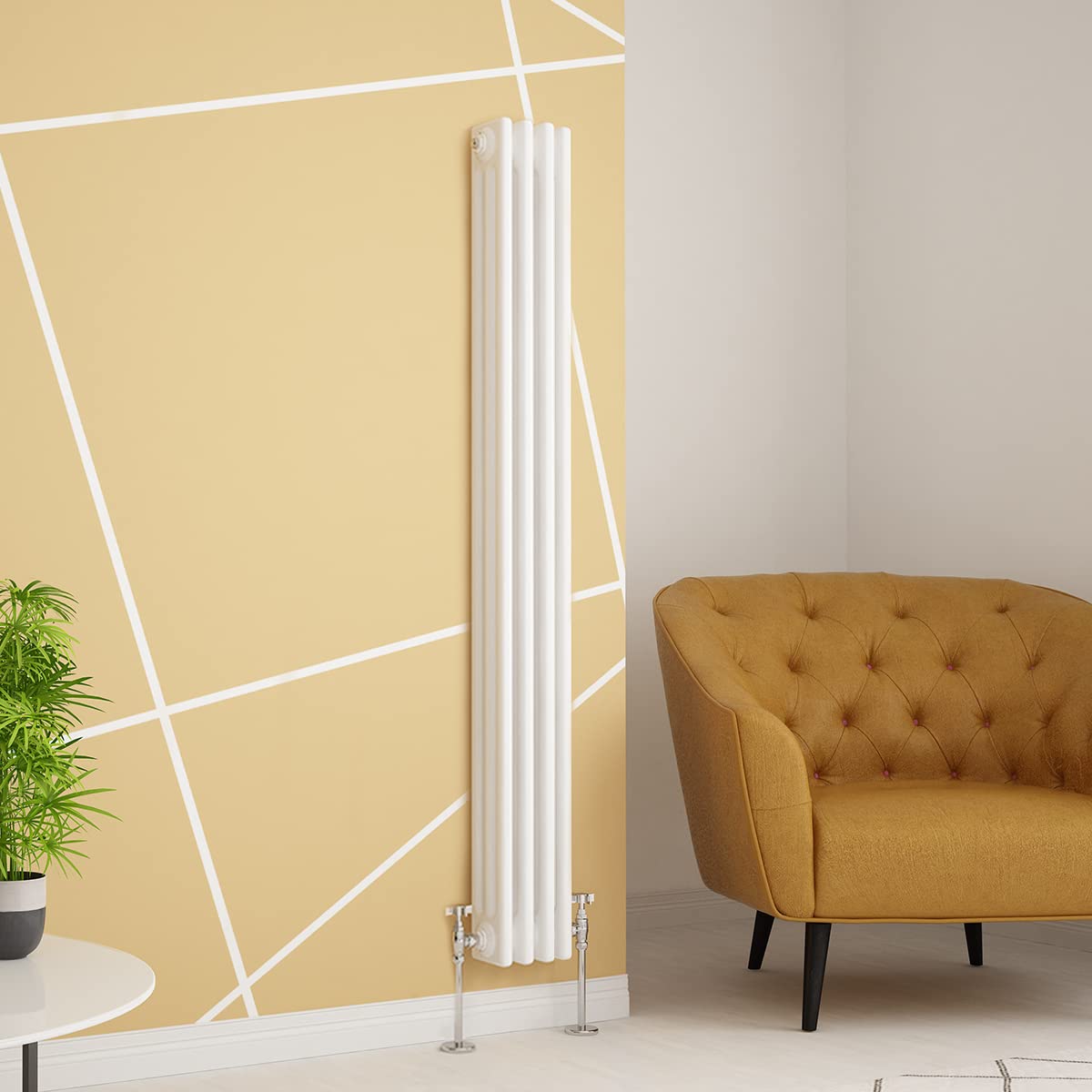 Warmehaus Traditional Radiator Triple Column White Vertical Cast Iron Style Central Heating Tall Radiator -1500 x 200mm