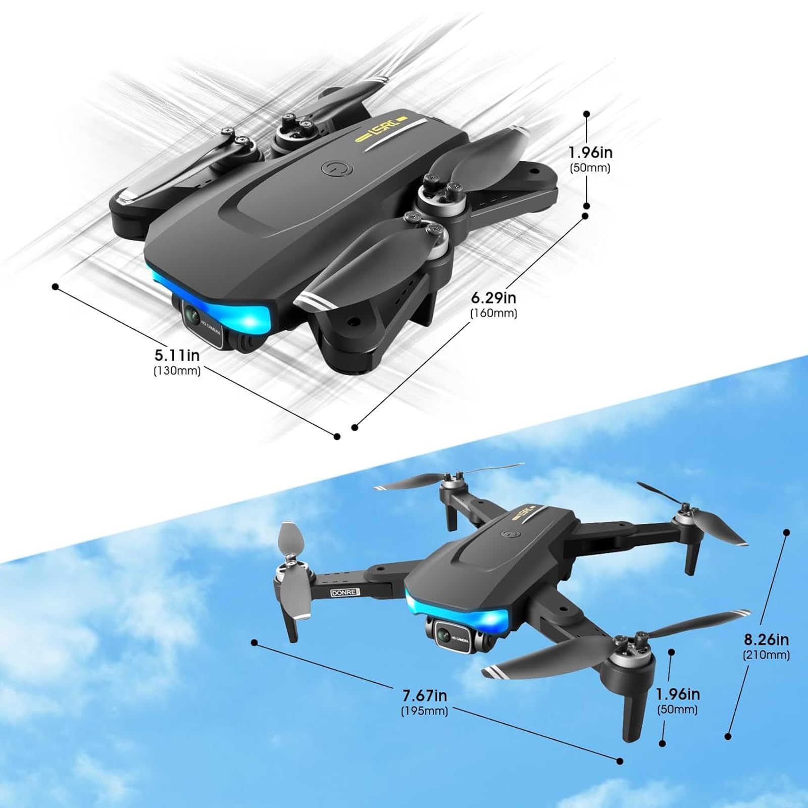 Generico Drone GPS con telecamera 4K, motore Brushless, telecomando pieghevole RC Quadcopter Drone per principianti con ritorno automatico, Follow Me, Circle Fly, 28pcs pale dell'elica e 3pcs batteria