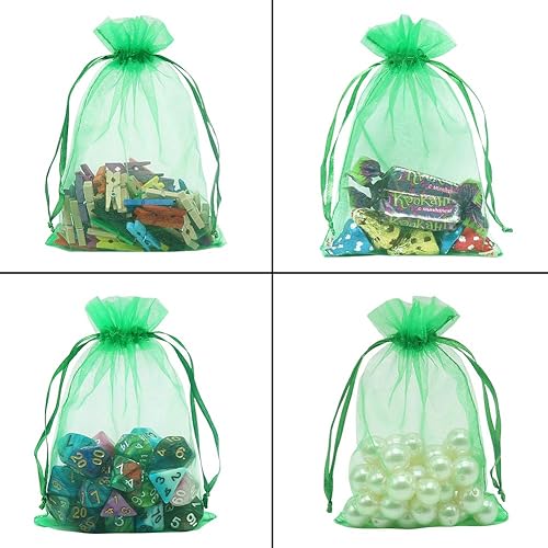 Miniatura 32 de HRX Package 100 bolsas de organza con cordón verde oliva, 4 x 6 pulgadas, bolsas de regalo de malla de caramelo, bolsas de joyería, bolsitas