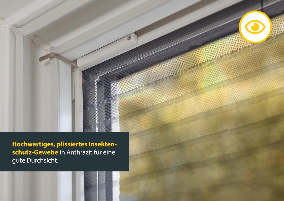 Schellenberg 70992 Insektenschutz-Plissee für Fenster 140 x 150 cm Fliegengitter für Fenster, Weiß