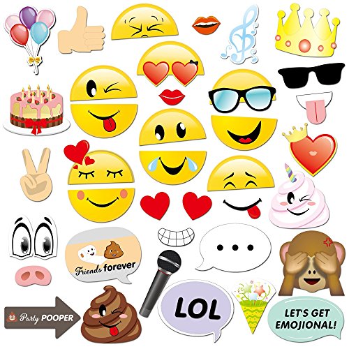 Emoji Photo Booth Props(38Counts),Konsait Funny Emoji-Icon Smiley Face Photo Booth with Sticks Party Camera Props for Birthday Party Favor Supplies Decoration Wedding Reunion Party Accessroies
