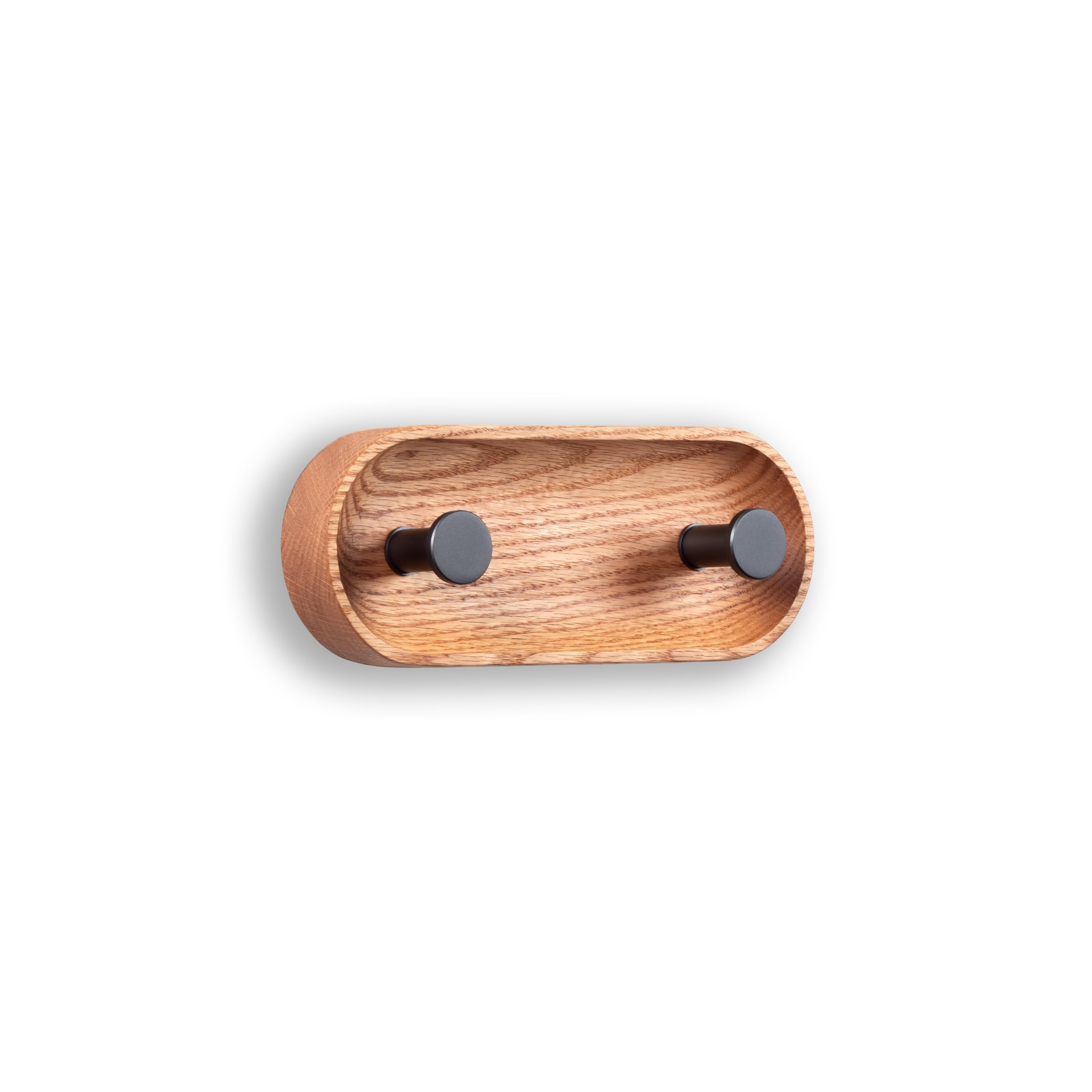 EVI Herrajes | 2-Hook Wall Coat Rack | Solid Red Oak Wood | Anthracite Grey Lacquered Stainless Steel Hooks | Mounting Kit Included | Mod. Cova 2CRRGR