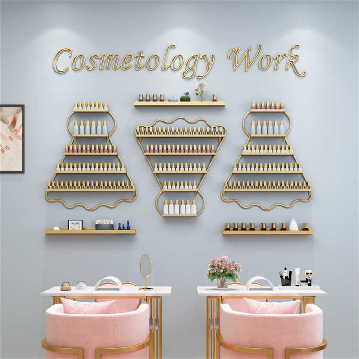 Étagères de Rangement murales en métal pour Vernis à Ongles, présentoir à 5 Niveaux pour cosmétiques, étagère Murale pour Rouge à lèvres, Parfum, organisateurs d'huiles essentielles,d'or