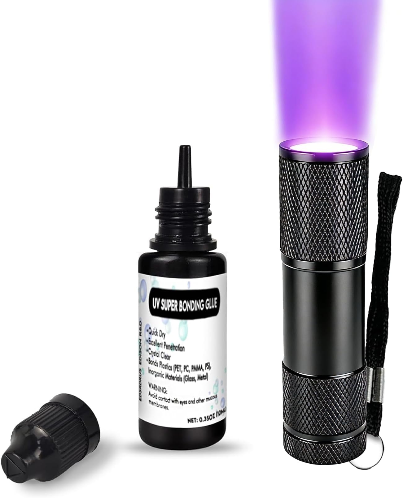UV Bonding & Welding Glue Kit UV Resin Kit with 3W UV Light Quick-Drying & Waterproof Liquid Plastic Welding Glue Household Repairs Only for Plastic, Glass, Metal 0.35oz (10ml)