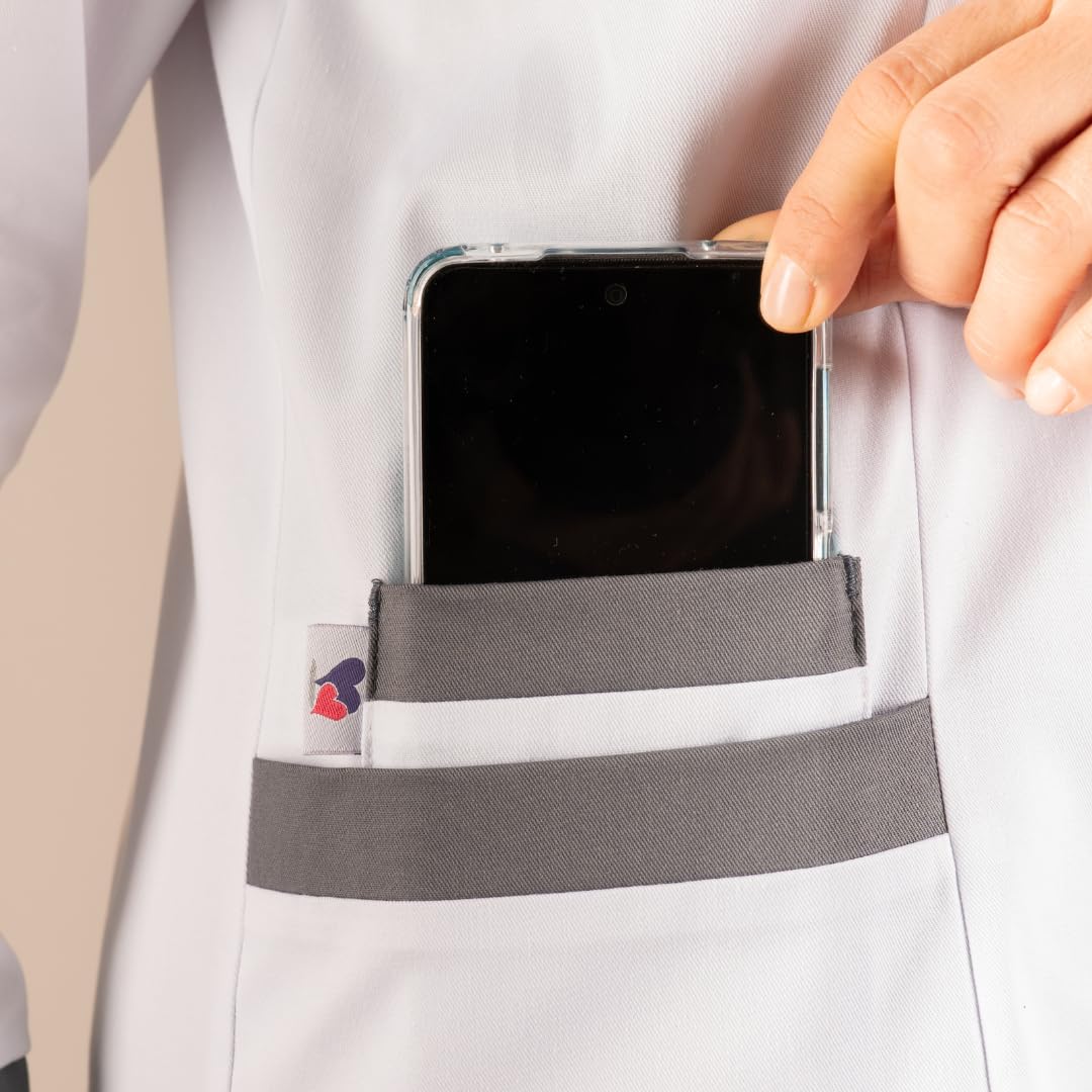 Bata de Laboratorio Mujer, Bata Cuello Mao Manga Larga, Ideal para Farmacia, Óptica, Herbolarios y Clínicas Sanitarias, Fabricado en España