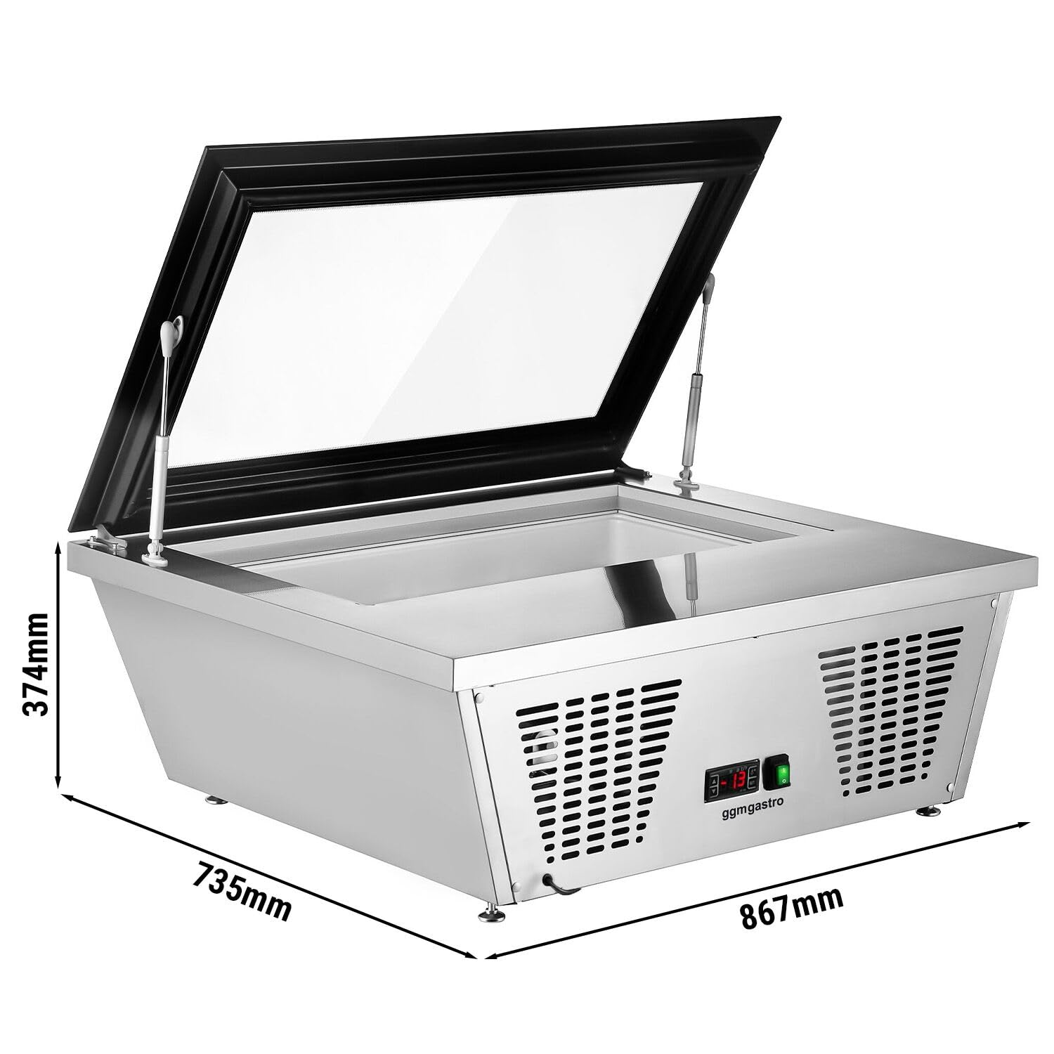 GGM Gastro | EAVNR87N | Tisch-Eisvitrine - 870mm - Statisch - für 4x 5 Liter Eisbehälter - gerader Deckel - Deckelöffnung zur Bedienseite