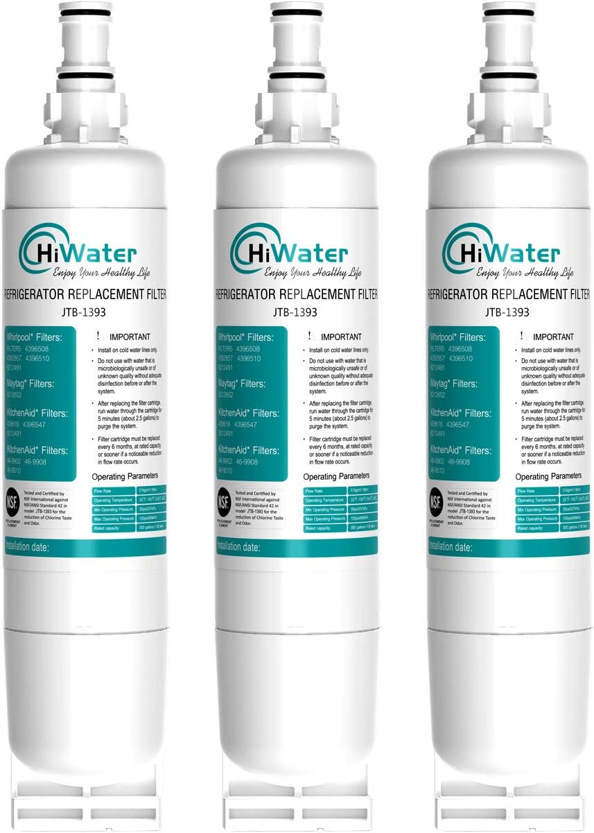 HiWater 4396508 Refrigerator Filter Compatible with Whirlpool EDR5RXD1, W10186668, 4396510, NLC240V, 4396508P, Filter 5, 4392857, 46-9010 - 3 Pack