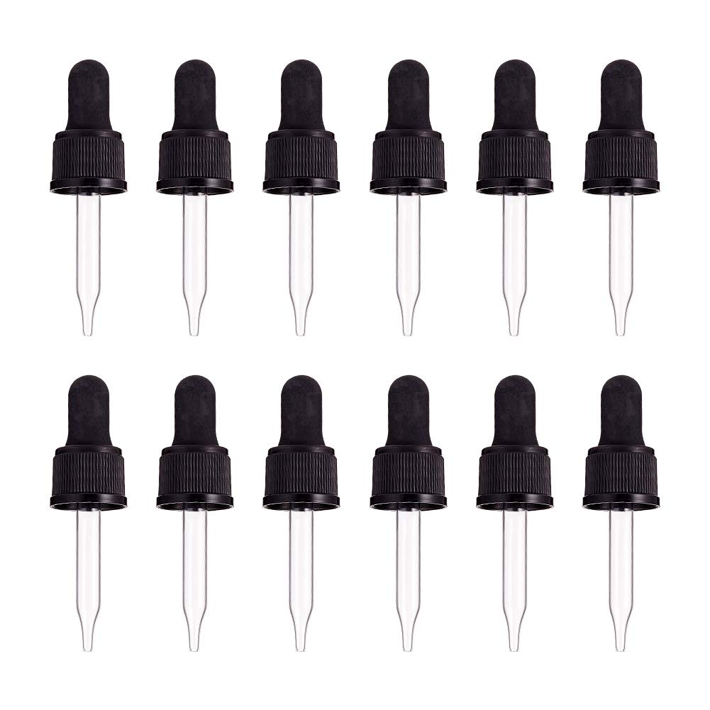 PH PandaHall Set of 12, Glass Eye Droppers for Essential Oil 10ml (1/3 Ounce) Pressure Rotating Cover Oil Droppers Pipettes Roller Tops for 10ml Essential Oil Bottles