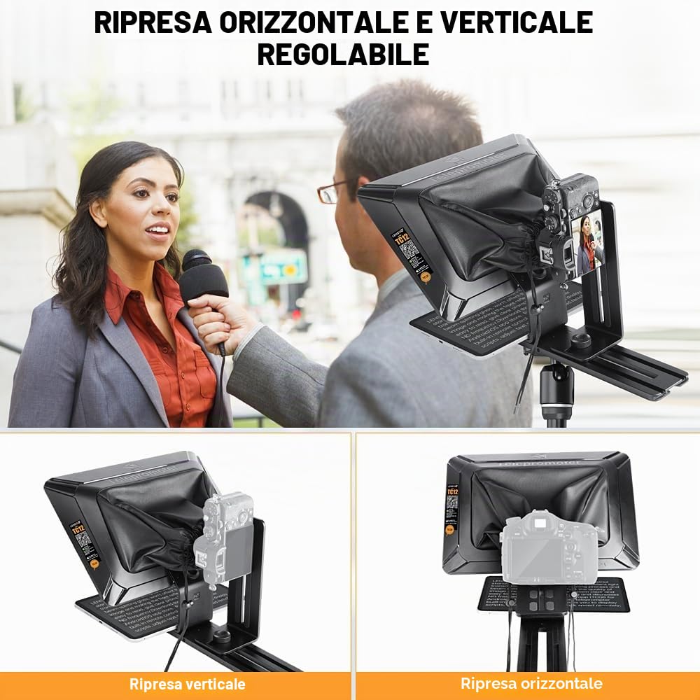 LENSGO TC12 Teleprompter per fotocamera e tablet DSLR/mirrorless fino a 12,9" | Teleprompter professionale per registrazioni video, vlogging, live streaming.