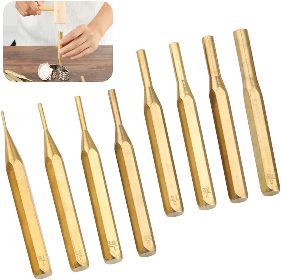 8-Piece Brass Punch Set, Non-Marring Professional Pin Punches For Gunsmithing, Includes 1/16''-5/16'' Sizes