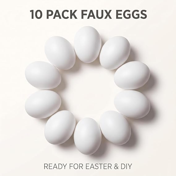 10 Pcs Simulation Egg White Plastic Fake Eggs DIY Crafts Easter Ornaments Painting and Realistic Egg Crafts for Party Home Kitchen Decor